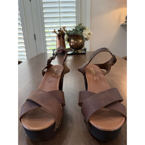 Mila Paoli Ostras Brown Leather Platform Block Heel Sandals Sz 40 Italian Made - Picture 2 of 10